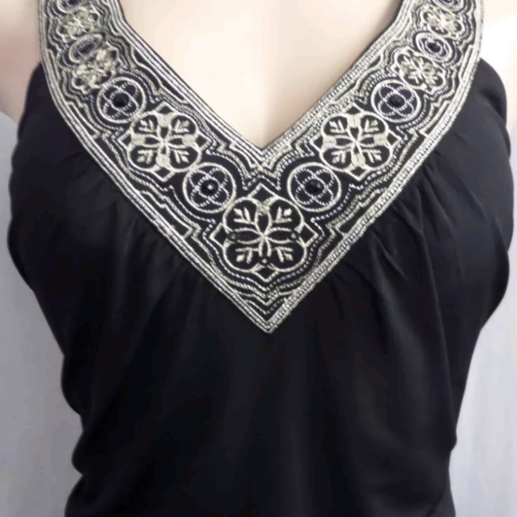 WHITE HOUSE BLACK MARKET* black sequin v neck casual jersey midi dress XS - Picture 3 of 8